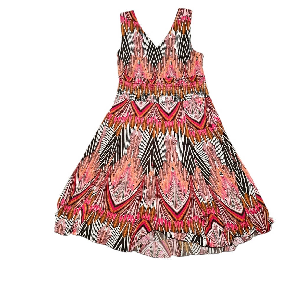 Rabbit Rabbit Rabbit Womens Dress 14 Tropical Pattern Multi Red Brown - Picture 2 of 6